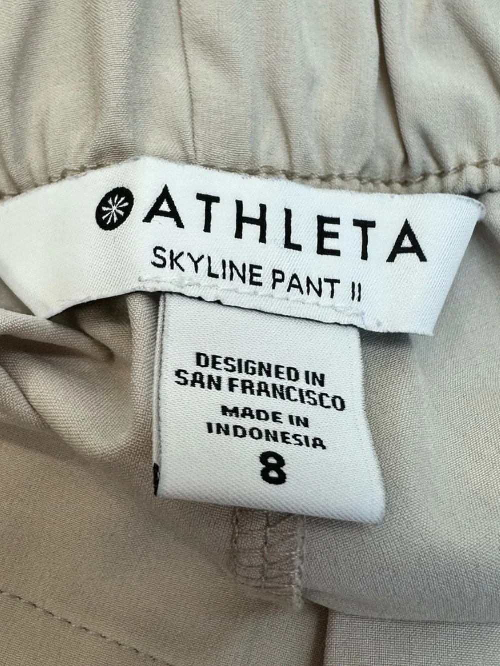 Athleta Skyline Pant II Beige High-Rise Tapered Paperbag Waist Trouser Size 8